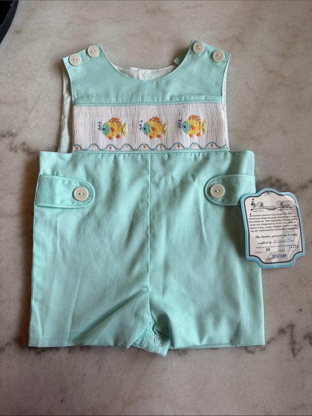 Unbranded Mint Smocked Fish Shortall for Kids